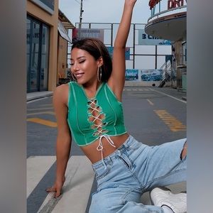 Lace-up green tank top